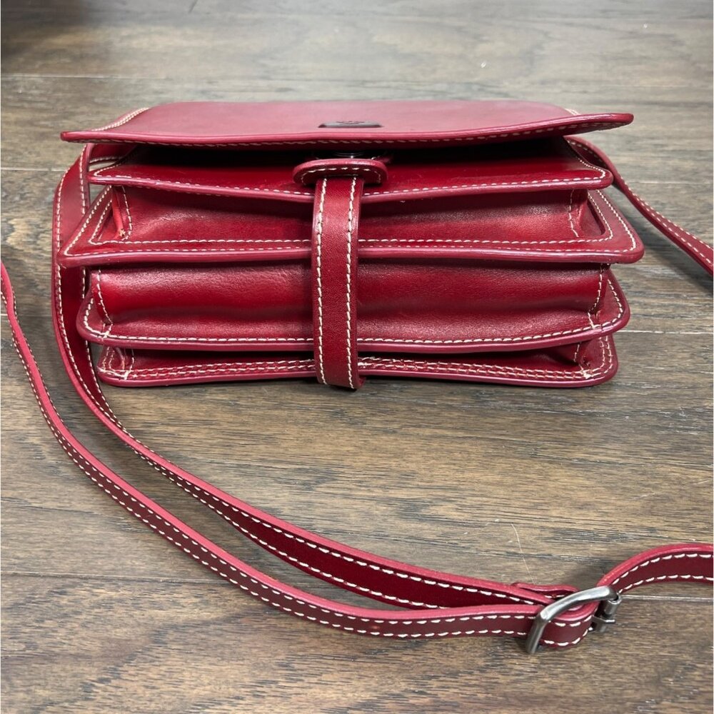 VINTAGE IL KUOIO Handmade Leather Messenger Crossbody Bag Red EUC - Picture 3 of 11